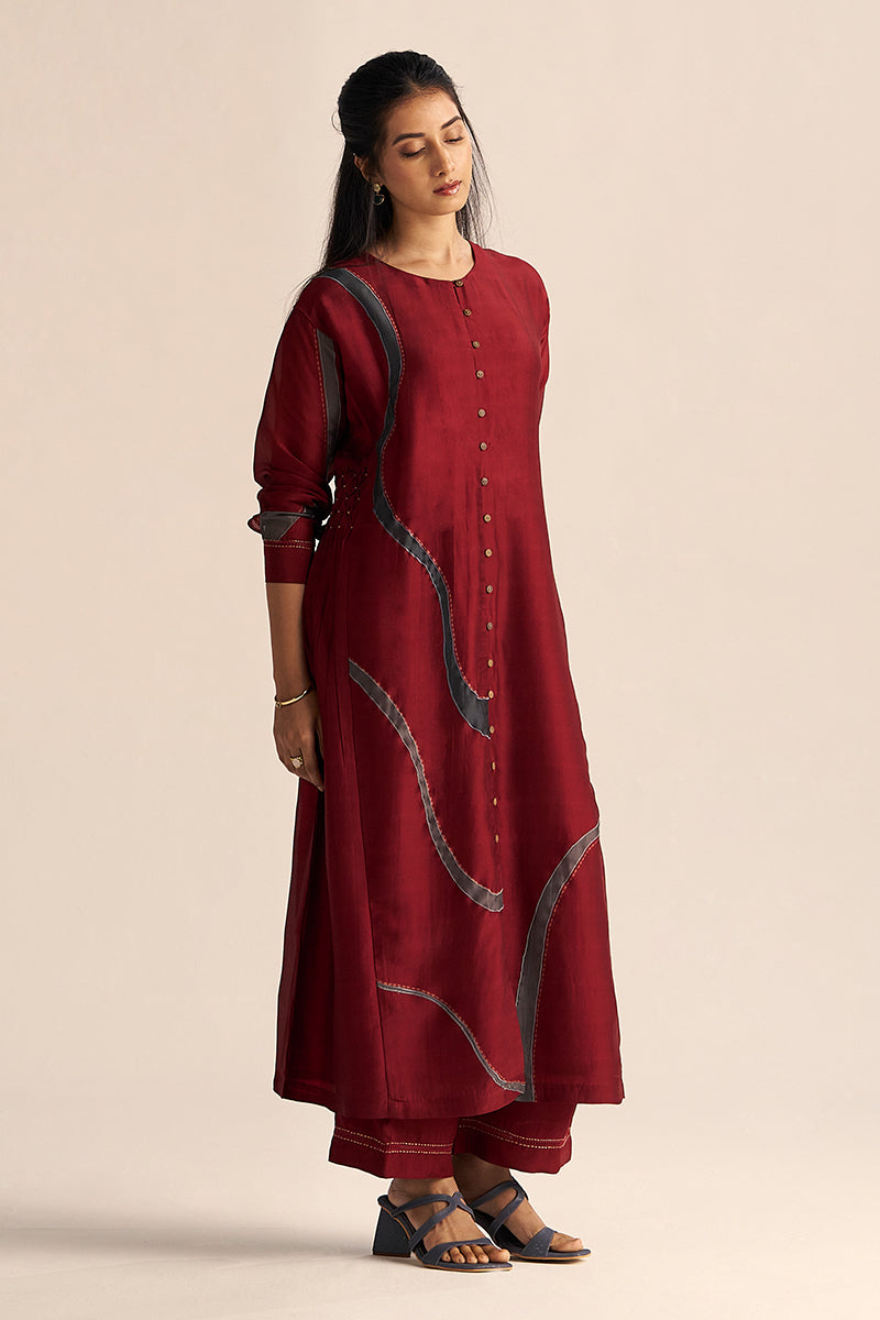 Syrah Red Silk Co-ord Set