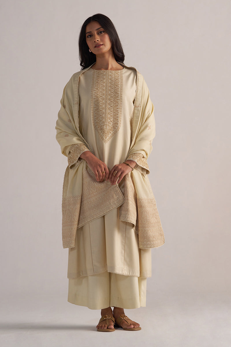 Cloud Cream Pashmina Kurta Set