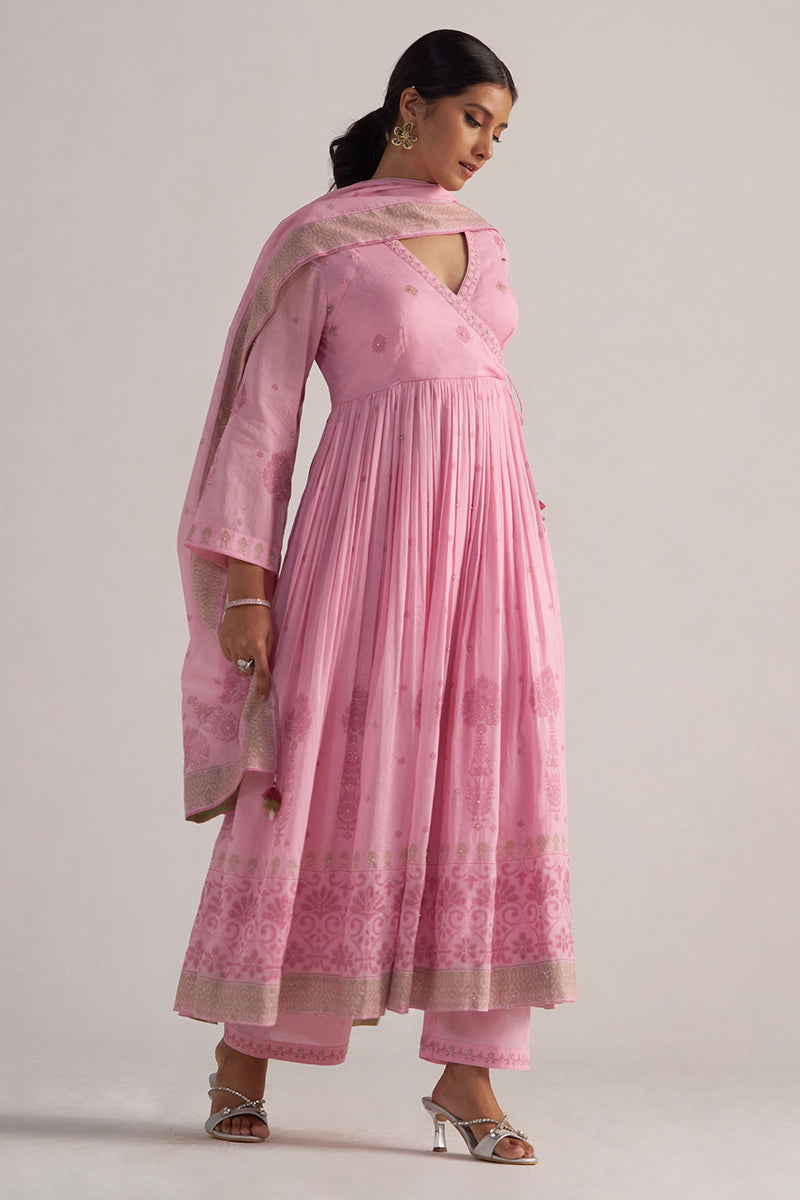 Lilac Sachet Mul-Mul Anarkali Kurta Set