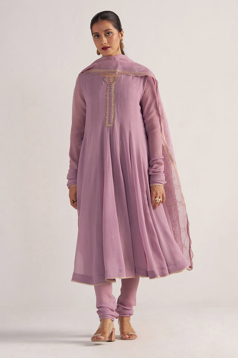 Dusky Orchid Georgette Anarkali Kurta Set