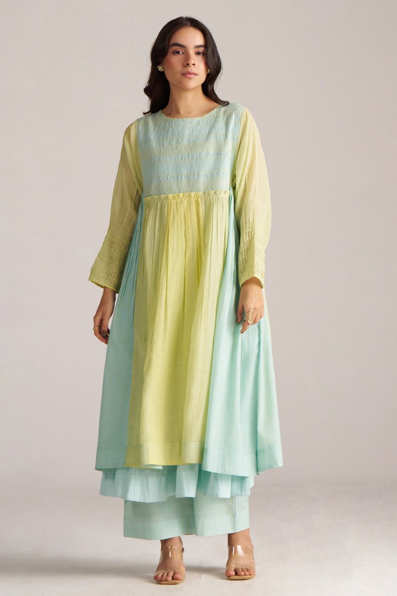 Morning Mist Blue and Celery Green-Yellow Co-ord Set