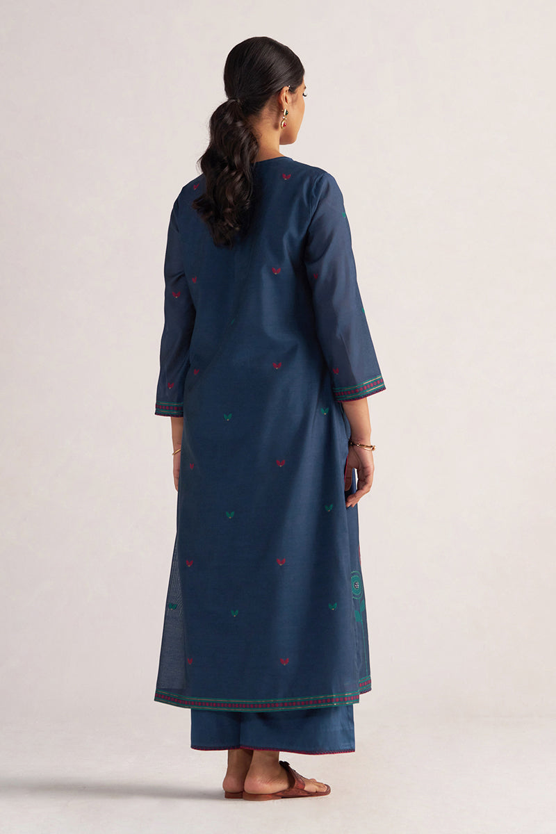 Legion Blue Woven Chanderi Kurta Set