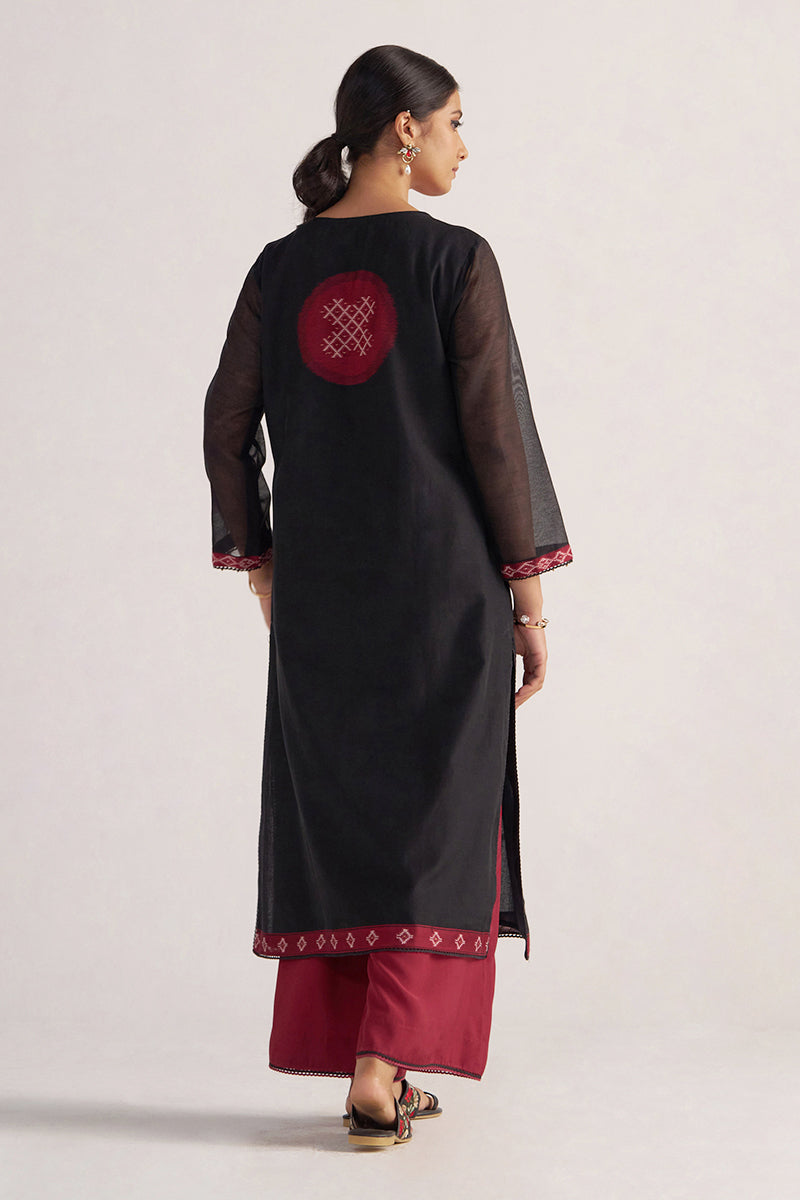 Black and Maroon Woven Kurta Set