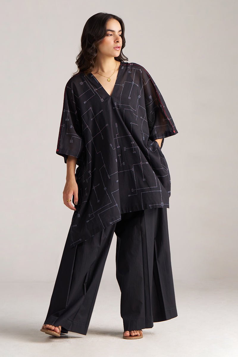 Black Mul-Mul Kaftaan Co-ord Set