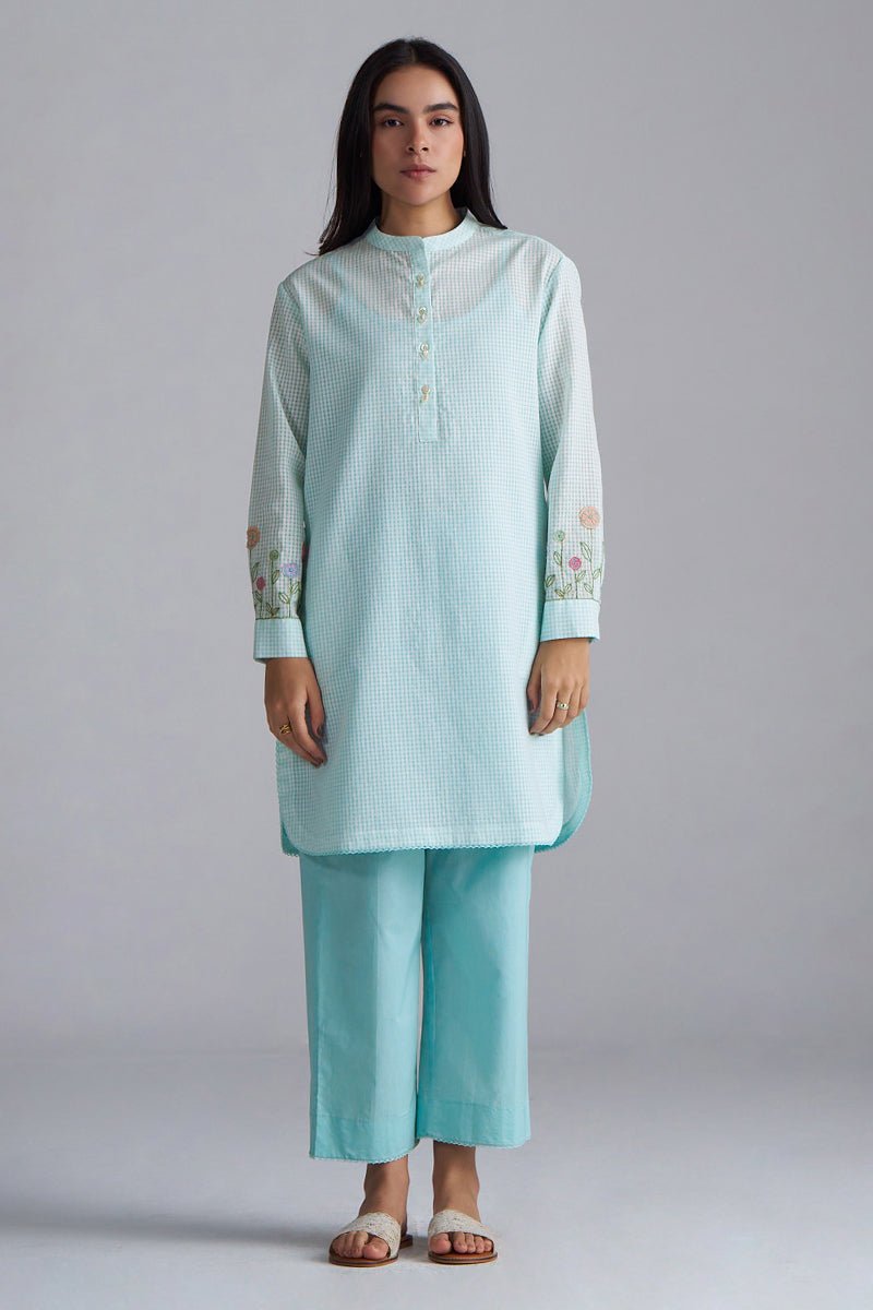 Eggshell Blue Mini-Check Woven Co-ord Set