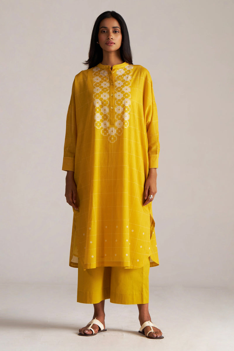 Yellow and Cream Mul-Mul Print Co-ord Set