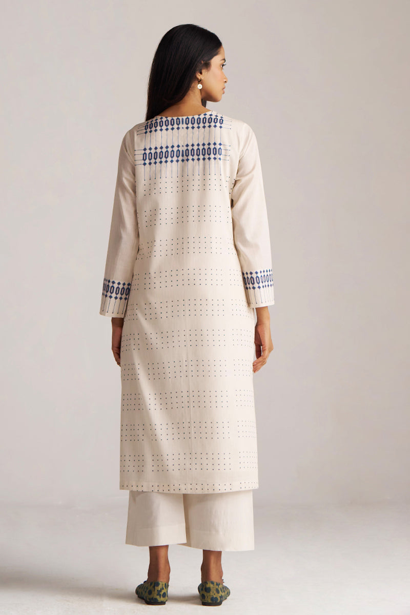 Beige and Blue Mul-Mul Print Co-ord Set