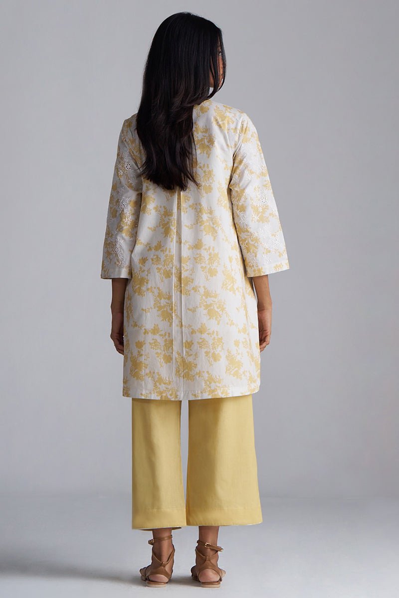 Off-White and Cornsilk Yellow Cotton Co-ord Set