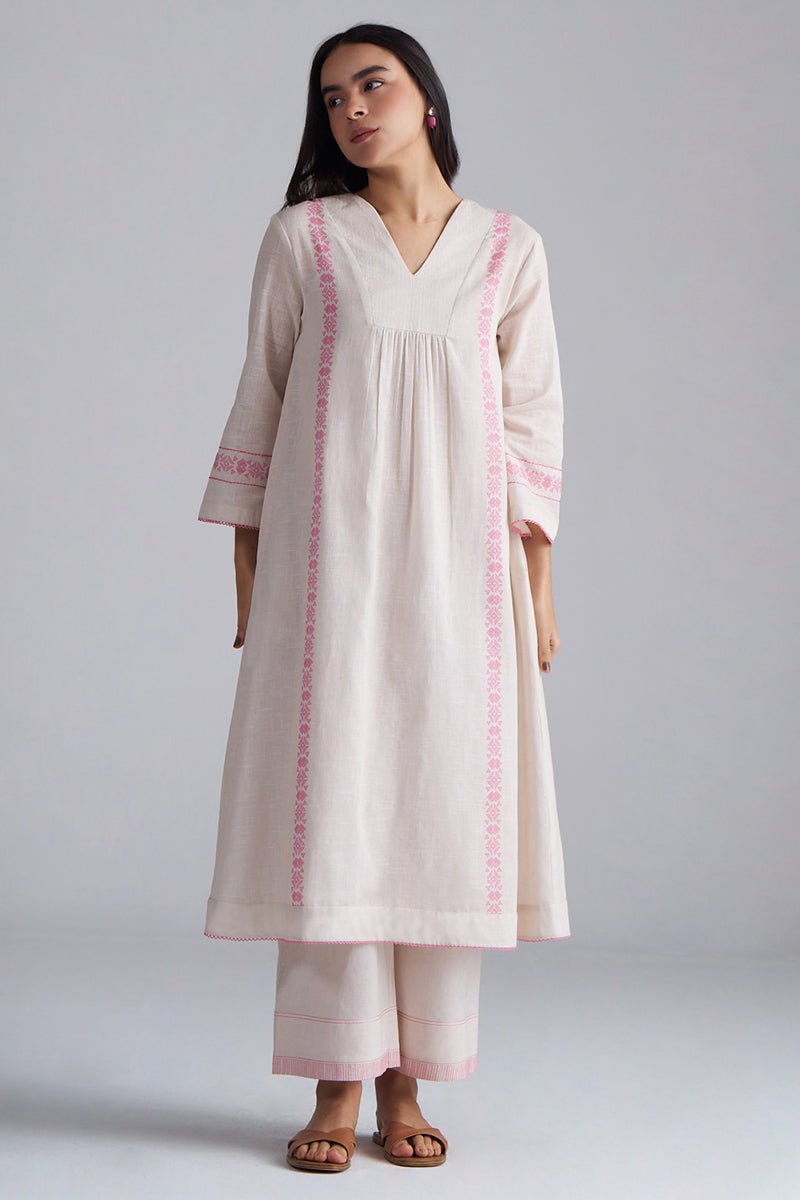 Ivory With Morning Glory Pink Cotton Linen Co-ord Set