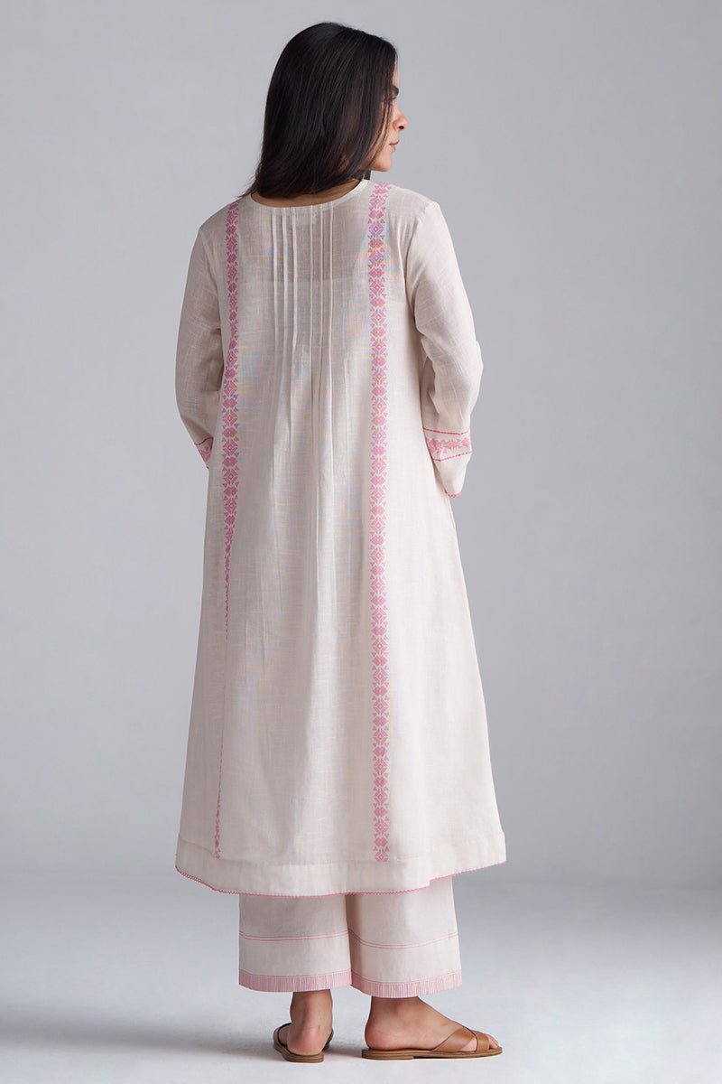 Ivory With Morning Glory Pink Cotton Linen Co-ord Set