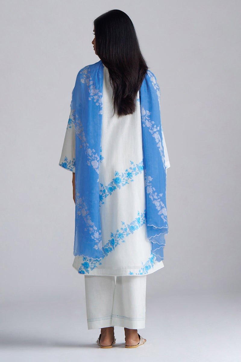 Azure Blue and Dull White Mul-Mul Kurta Set