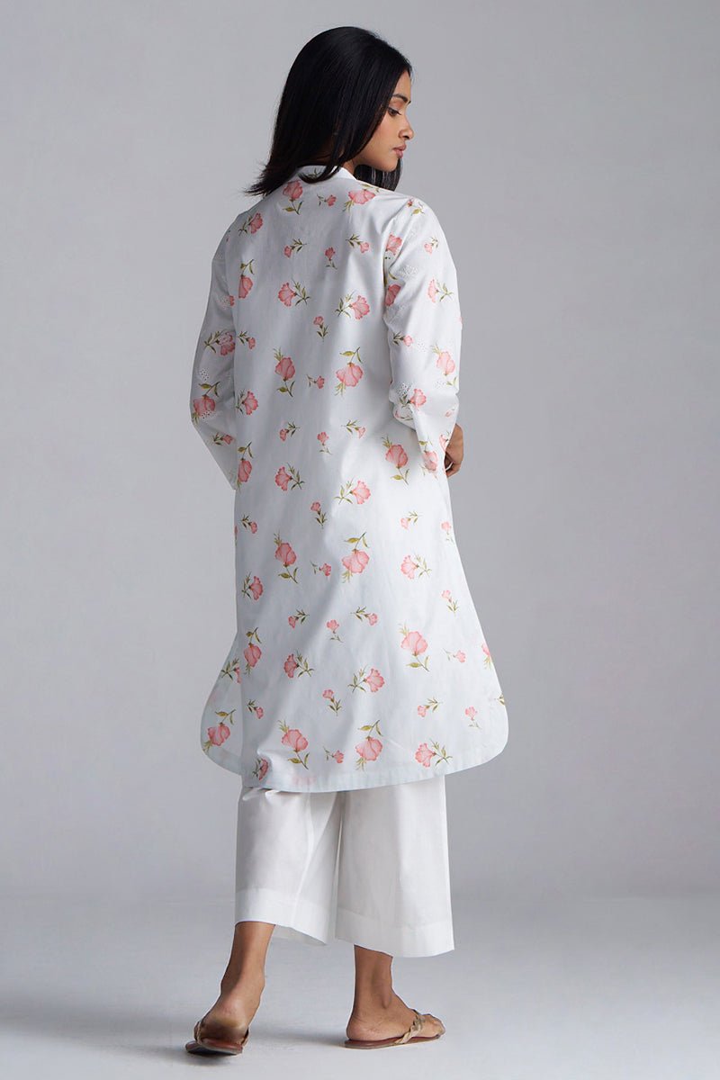 White Print and Embroidered Cotton Co-ord Set