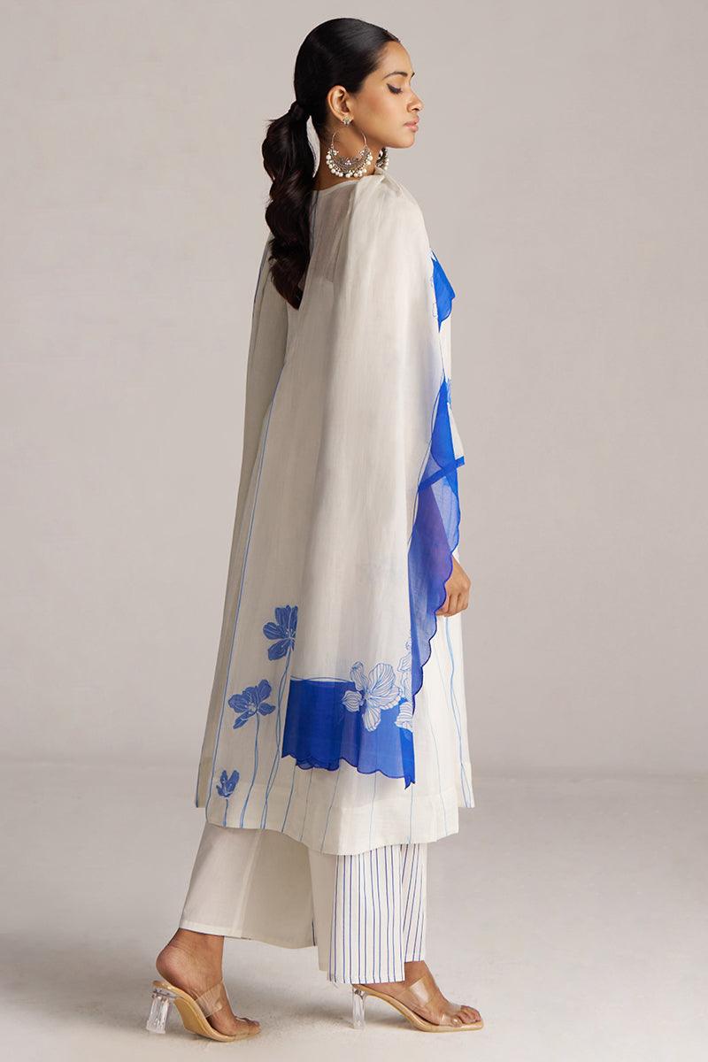 Marshmellow and Cobalt Blue Kurta Set