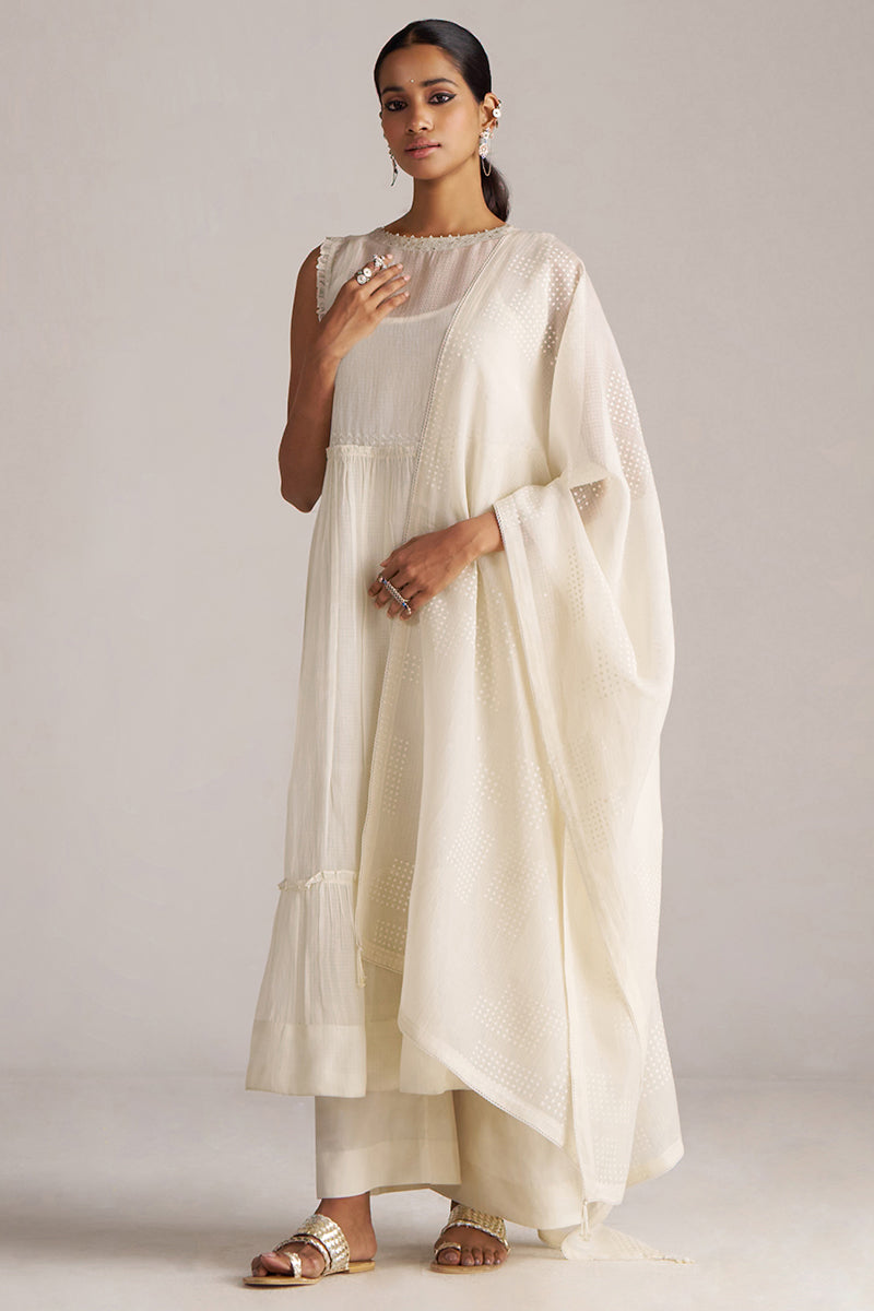 Ivory Kota Silk Kurta Set