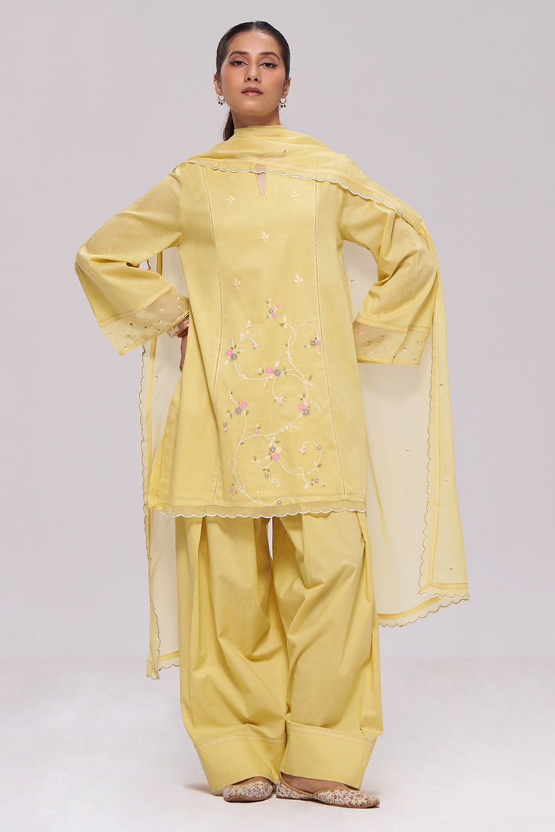 Sulphur Yellow Mul-Chanderi Kurta Set