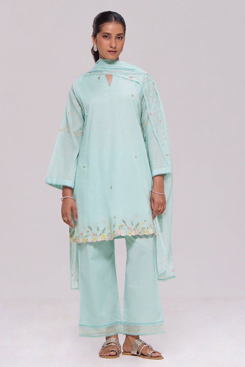 Ice-Blue Mul-Chanderi Kurta Set