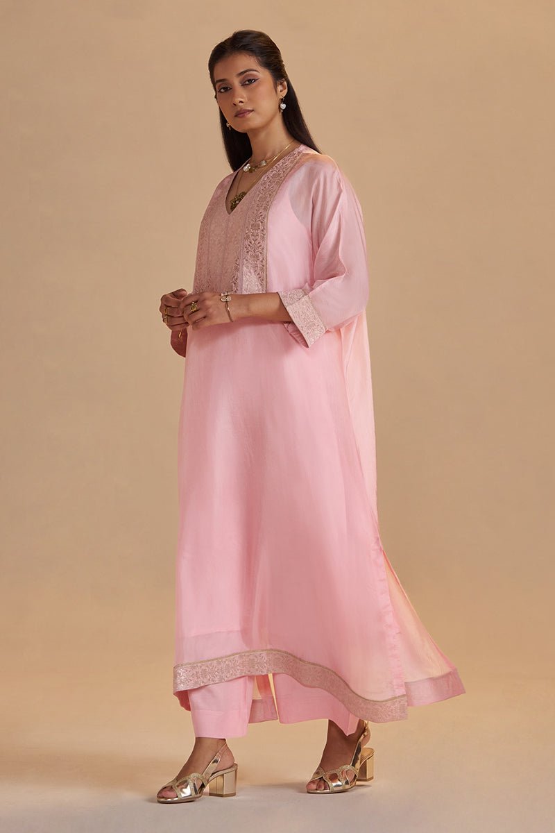 Blush Pink Silk Kaftaan Set
