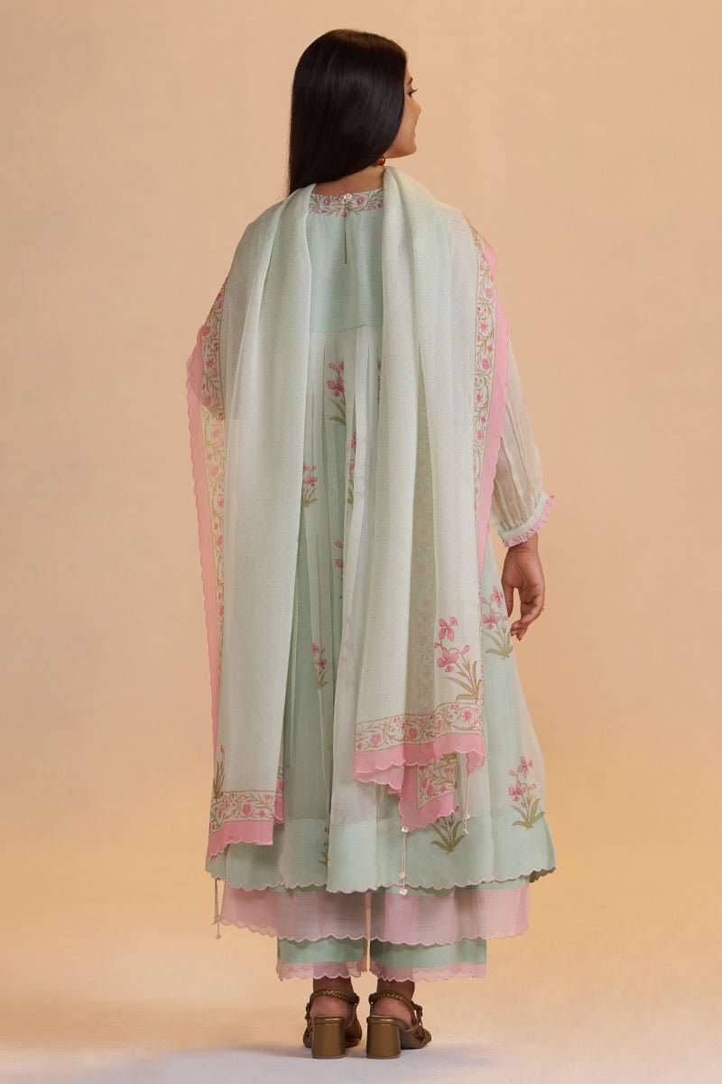 Milky Pistachio Green Silk Festive Kurta Set
