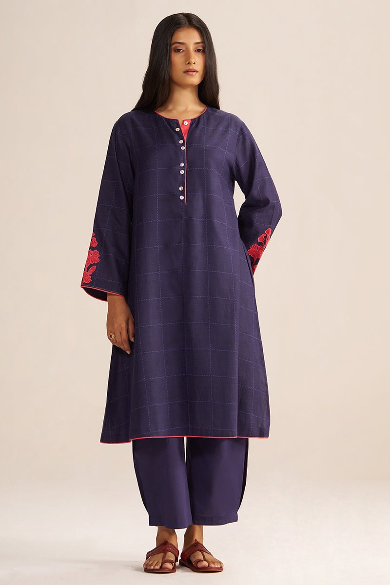 Deep Blue Mul-Chanderi Co-ord Set
