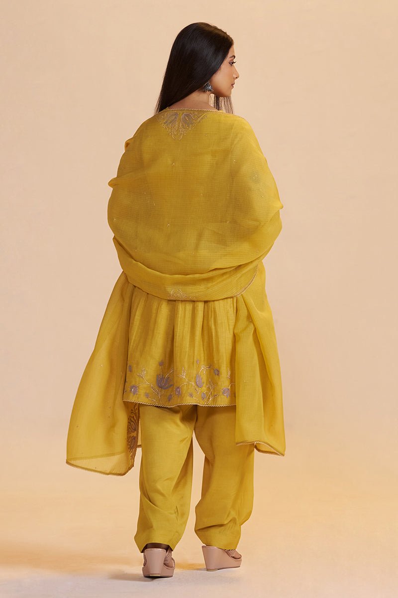 Mustard Yellow Chanderi Kurta Set