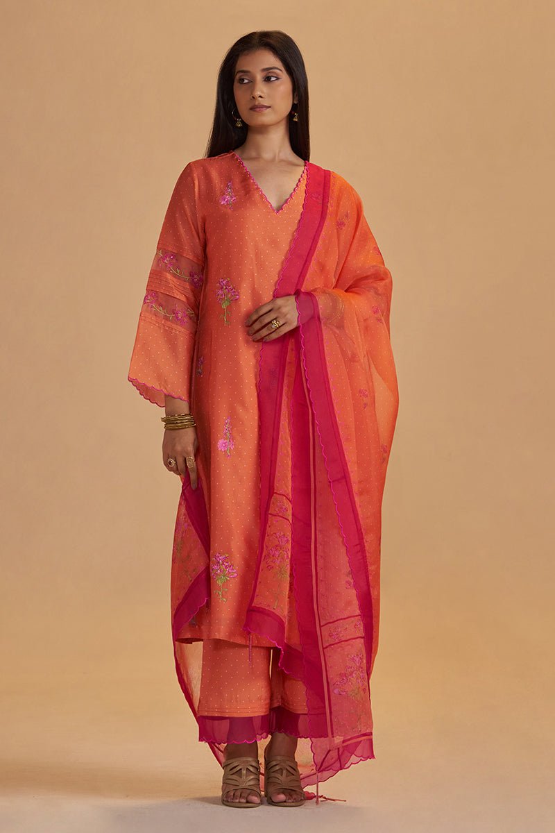 Dusty Orange Silk Festival Kurta Set