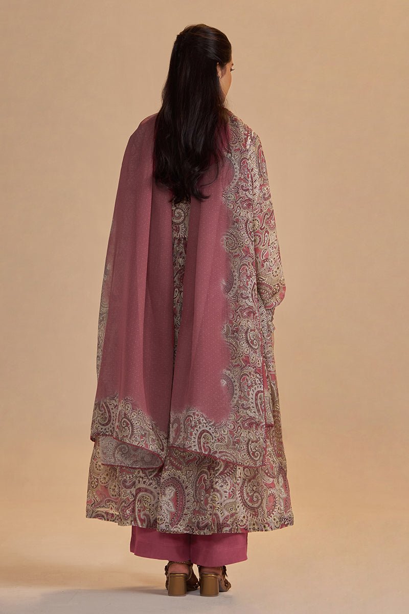 Mauve and Beige Orgenza Silk Kurta Set