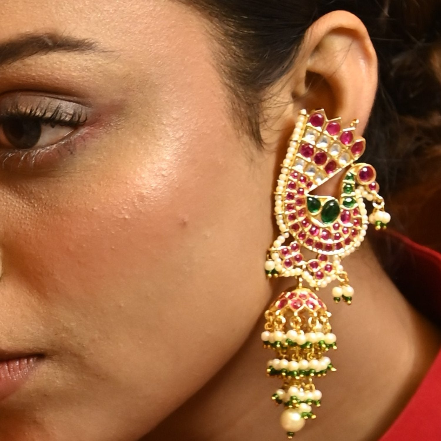 Gold Finish Kundan Polki Dangler Earrings