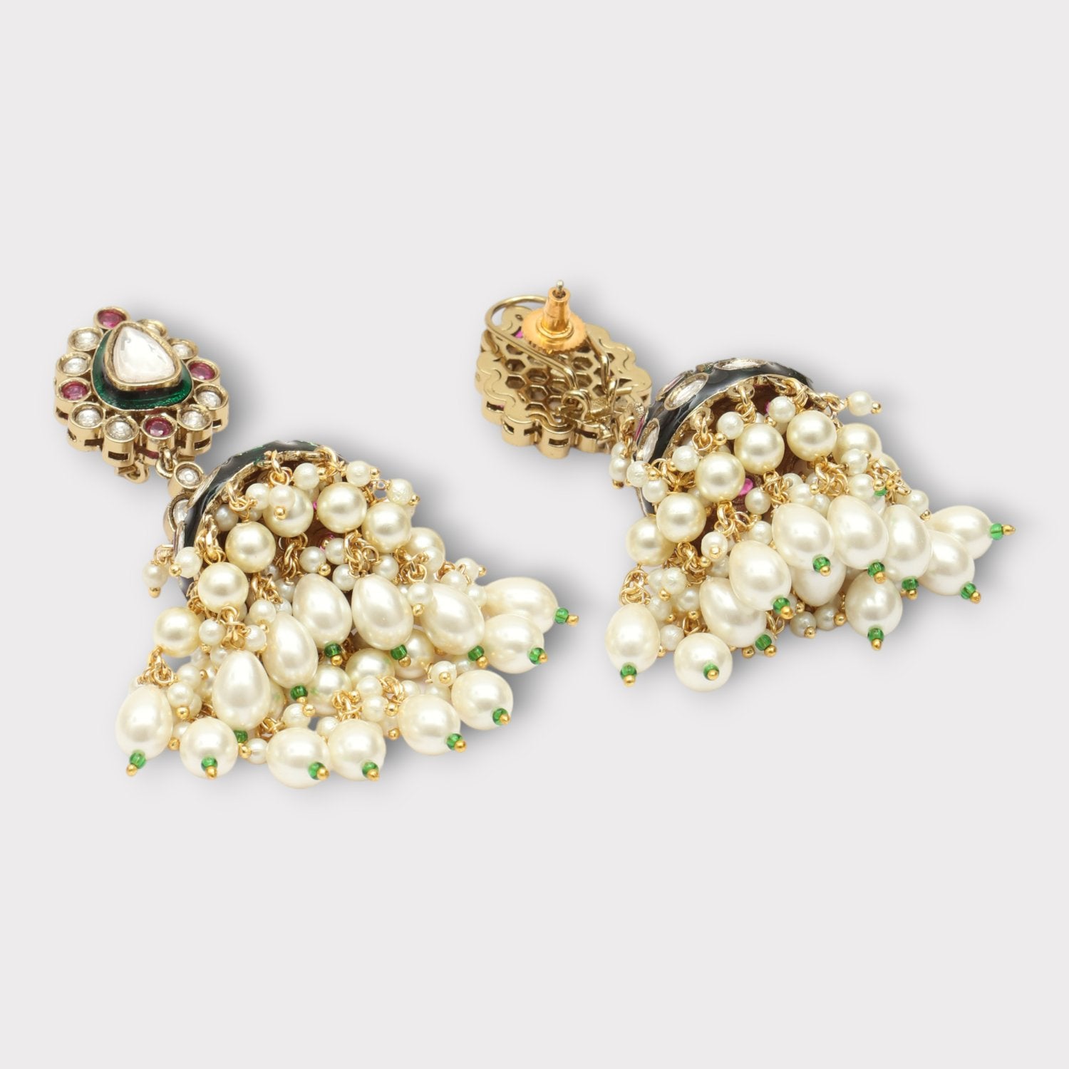 Gold Finish Kundan Polki Dangler Earrings