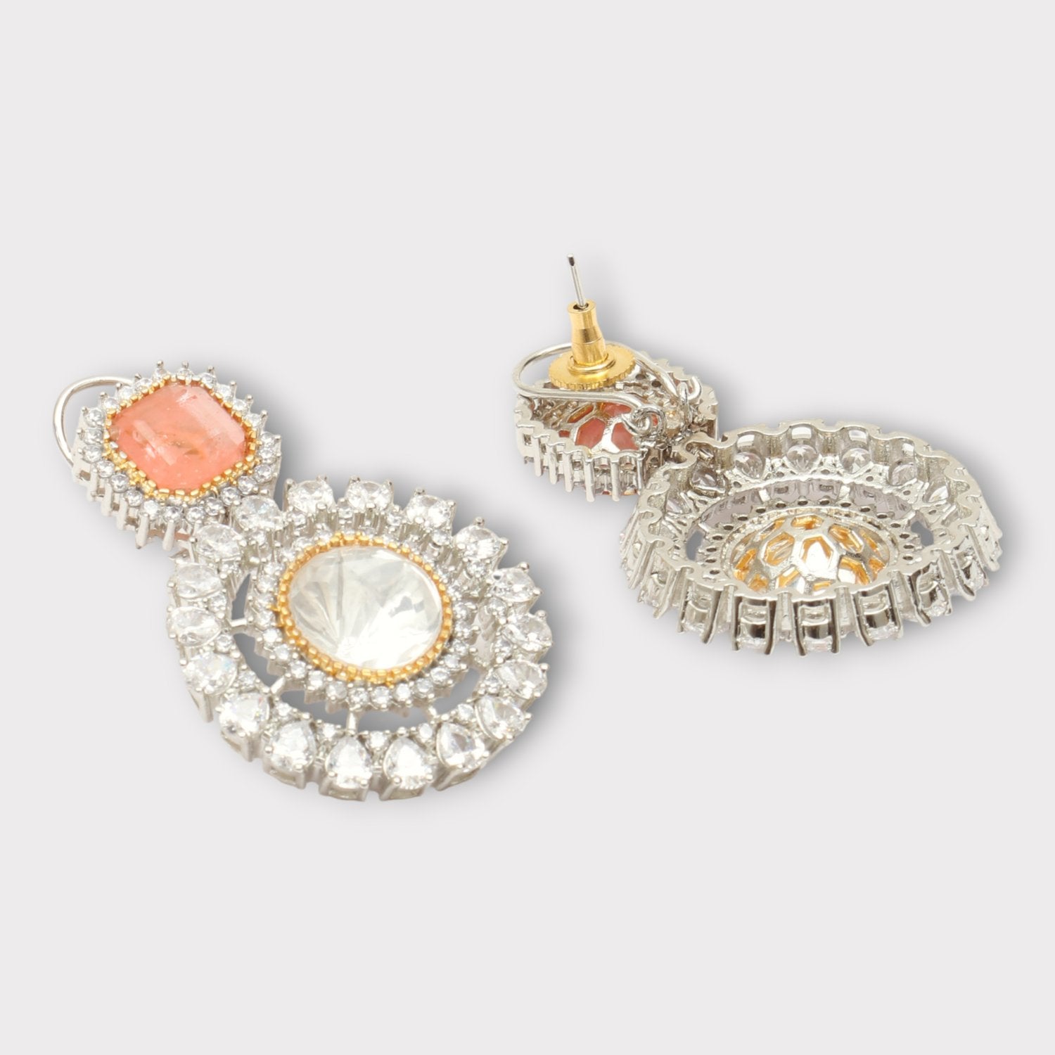 Gold Finish Kundan Polki Dangler Earrings