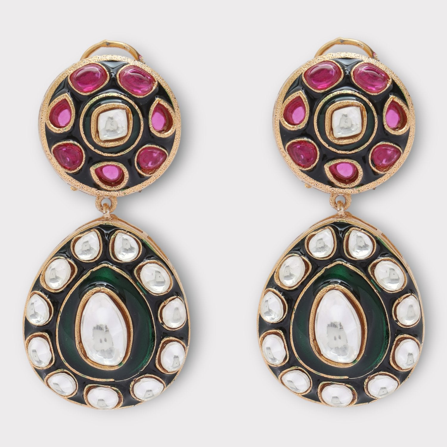 Gold Finish Kundan Polki Dangler Earrings