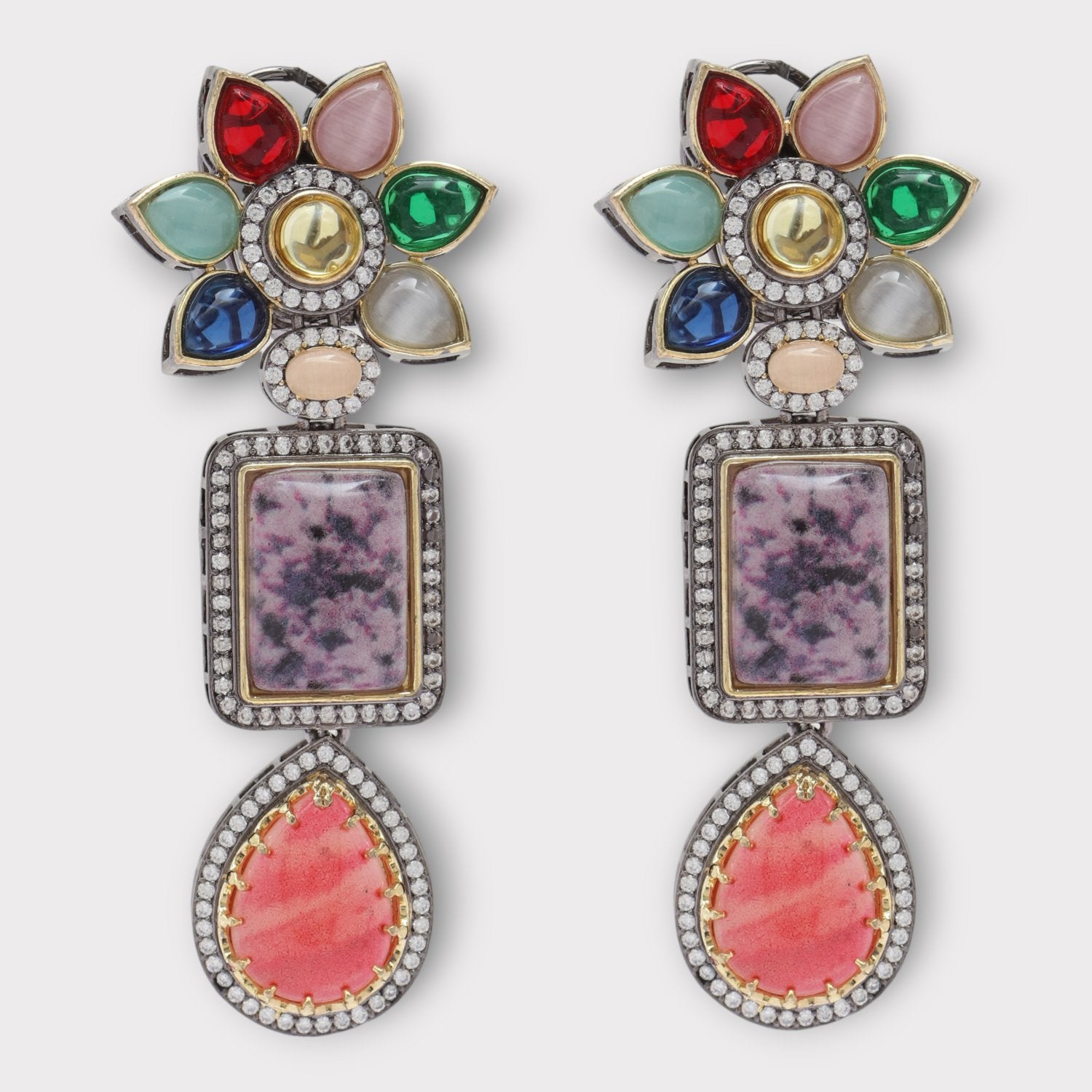 Gold Finish Kundan Polki Dangler Earrings