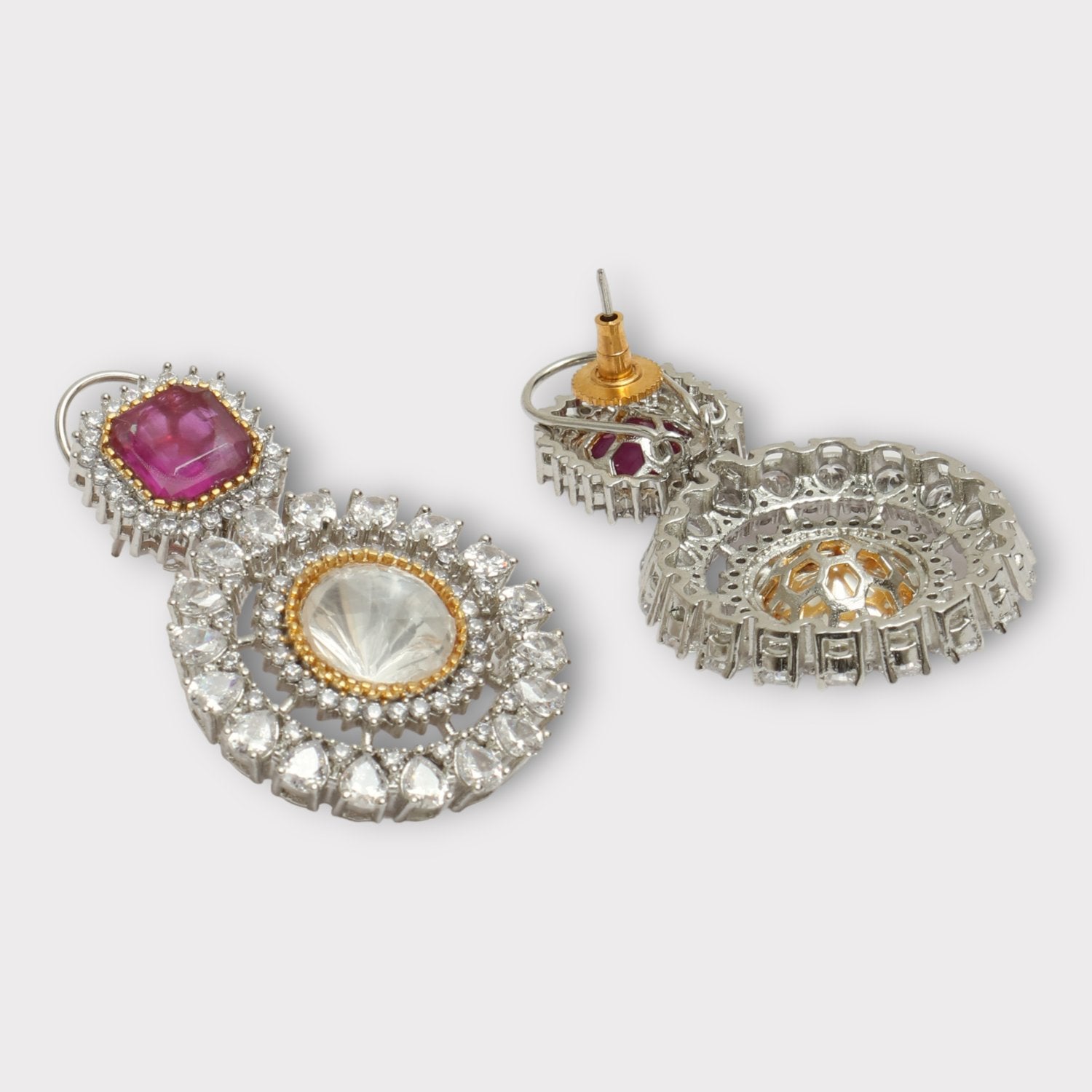 Gold Finish Kundan Polki Dangler Earrings