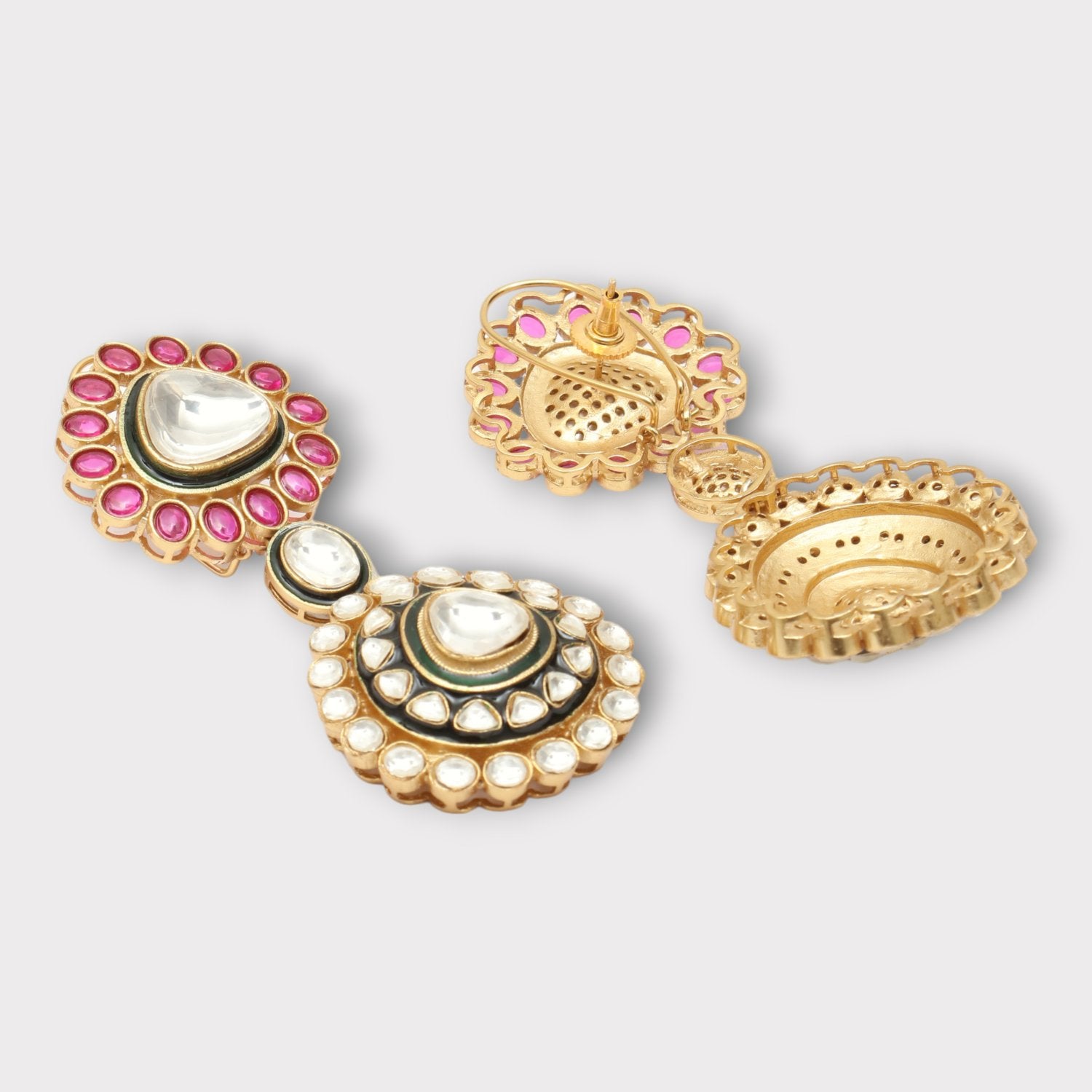 Gold Finish Kundan Polki Dangler Earrings