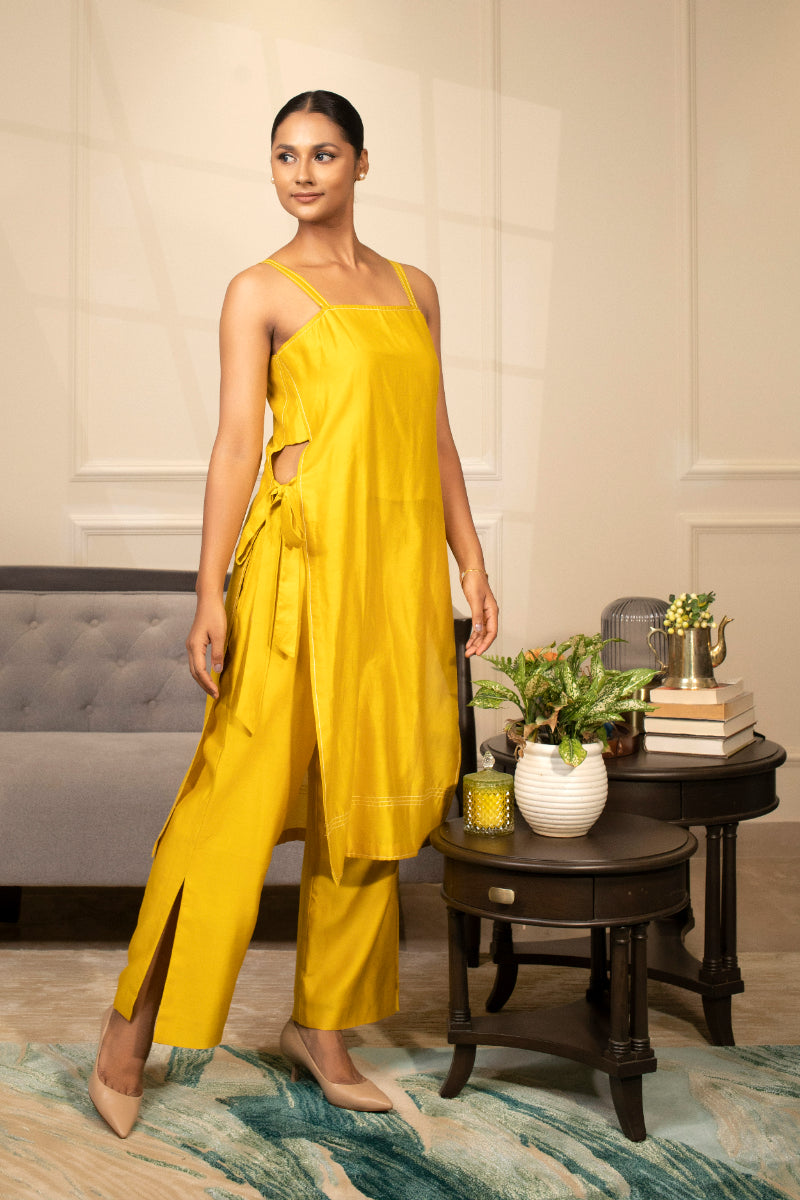 Grace Strappy Kurta Set Yellow