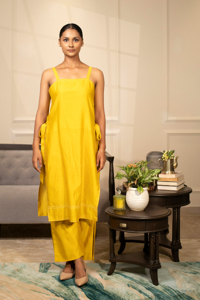 Grace Strappy Kurta Set Yellow