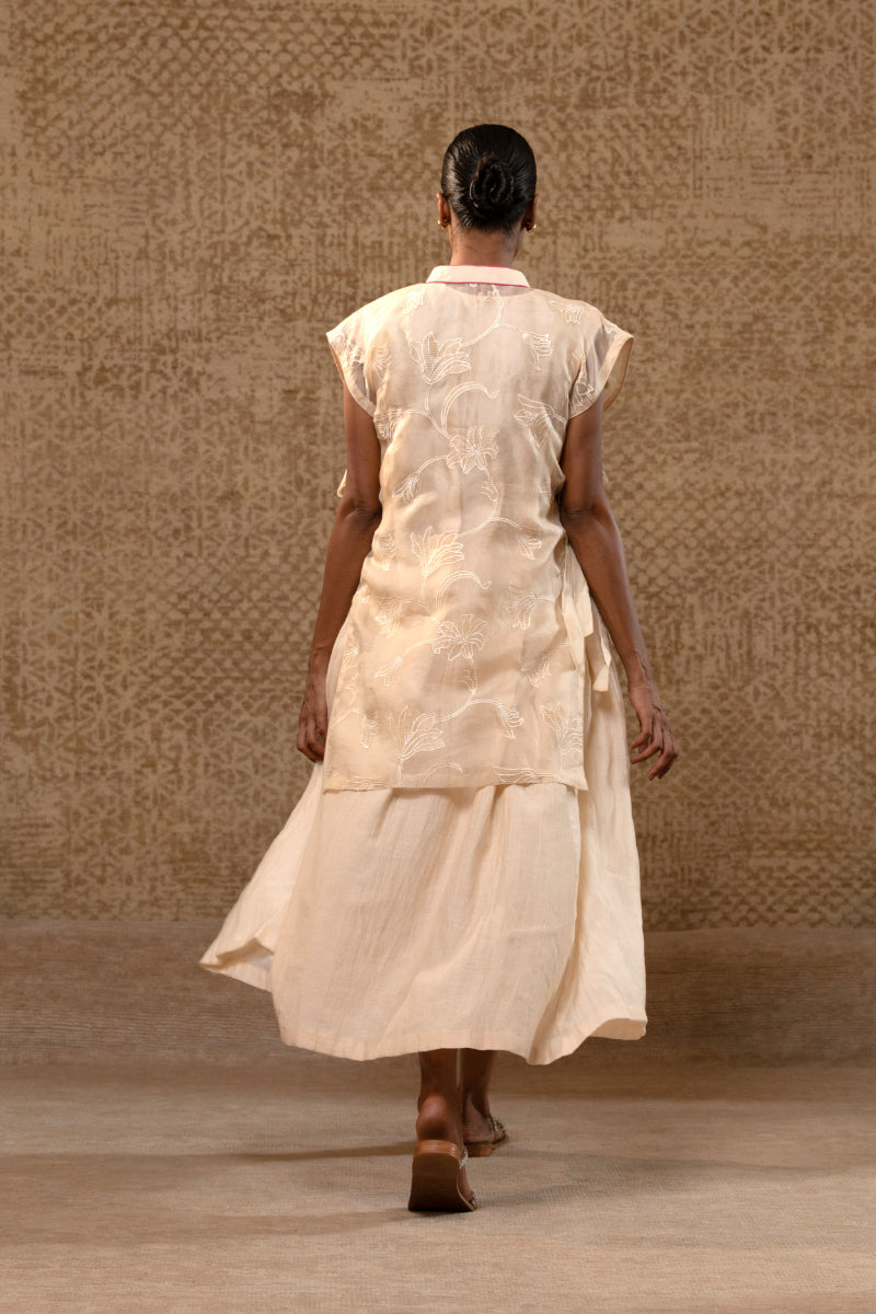 Taral A-Line Organza Applique Dress - Off-White