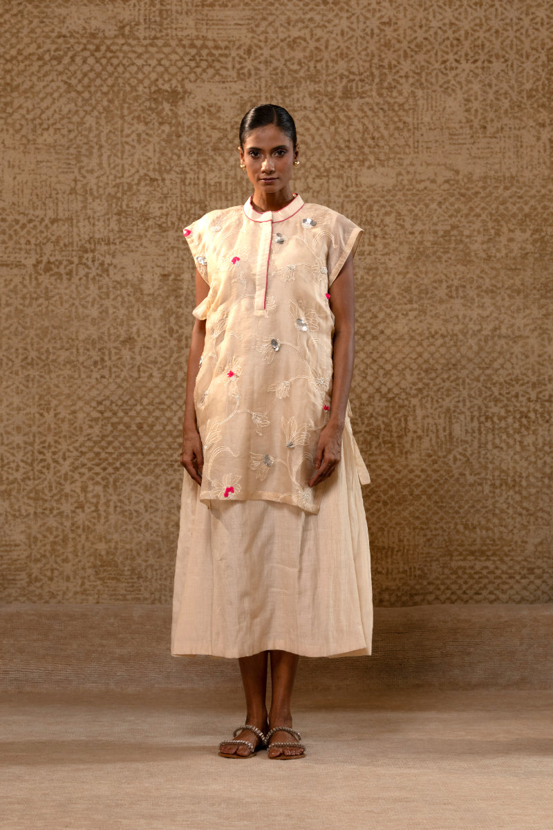 Taral A-Line Organza Applique Dress - Off-White