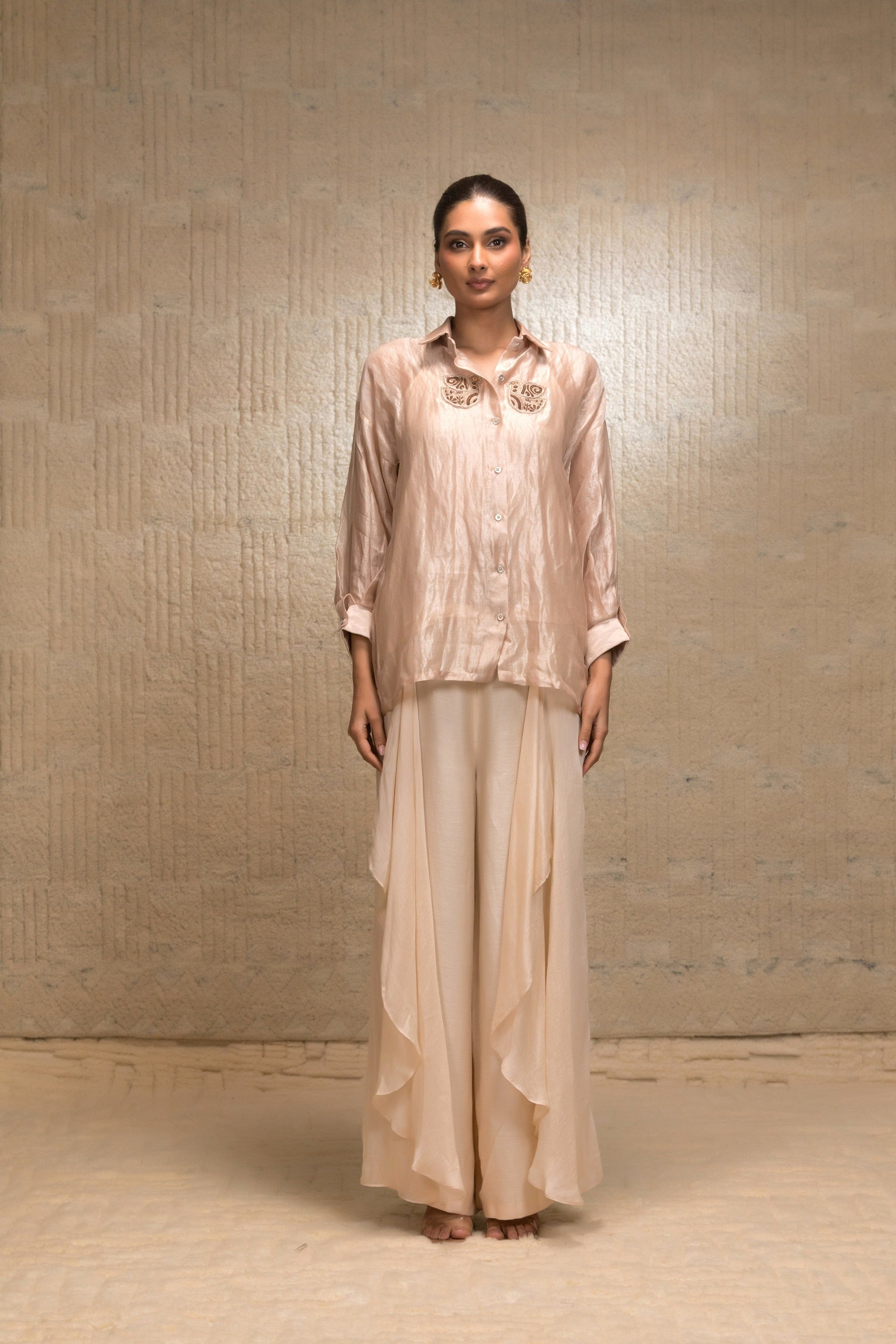 Eeda Silk Striped Tissue Co-ord Sets - Ivory