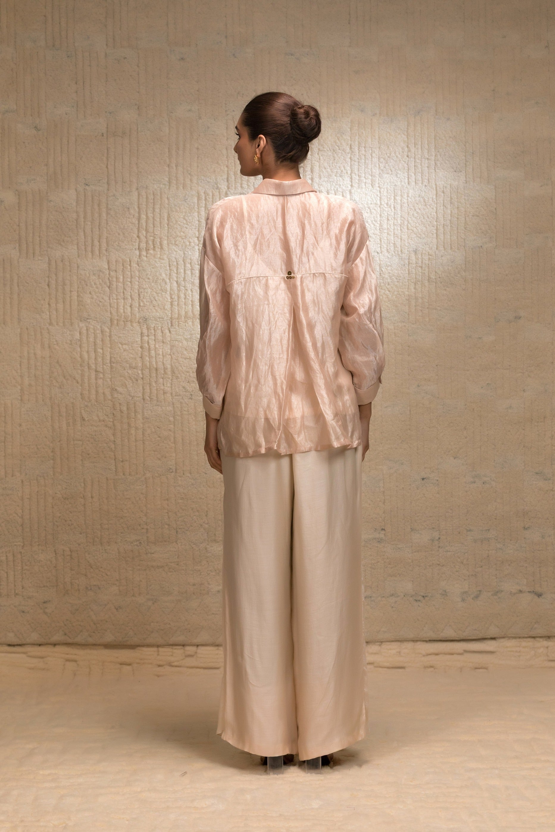 Eeda Silk Striped Tissue Co-ord Sets - Ivory