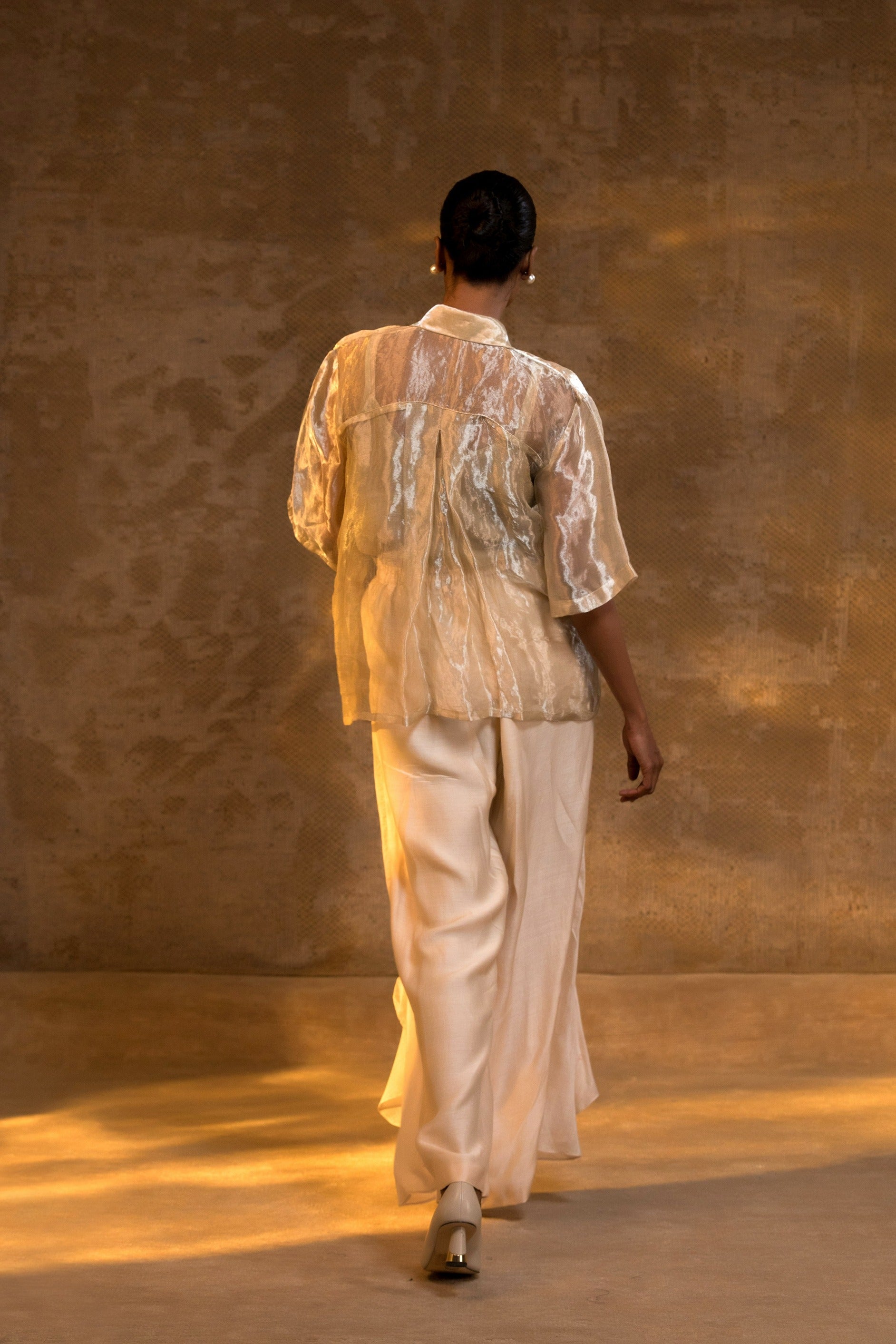 Eeda Tissue Co-ord Set with Zadozi Tulip Embroidery - Ivory