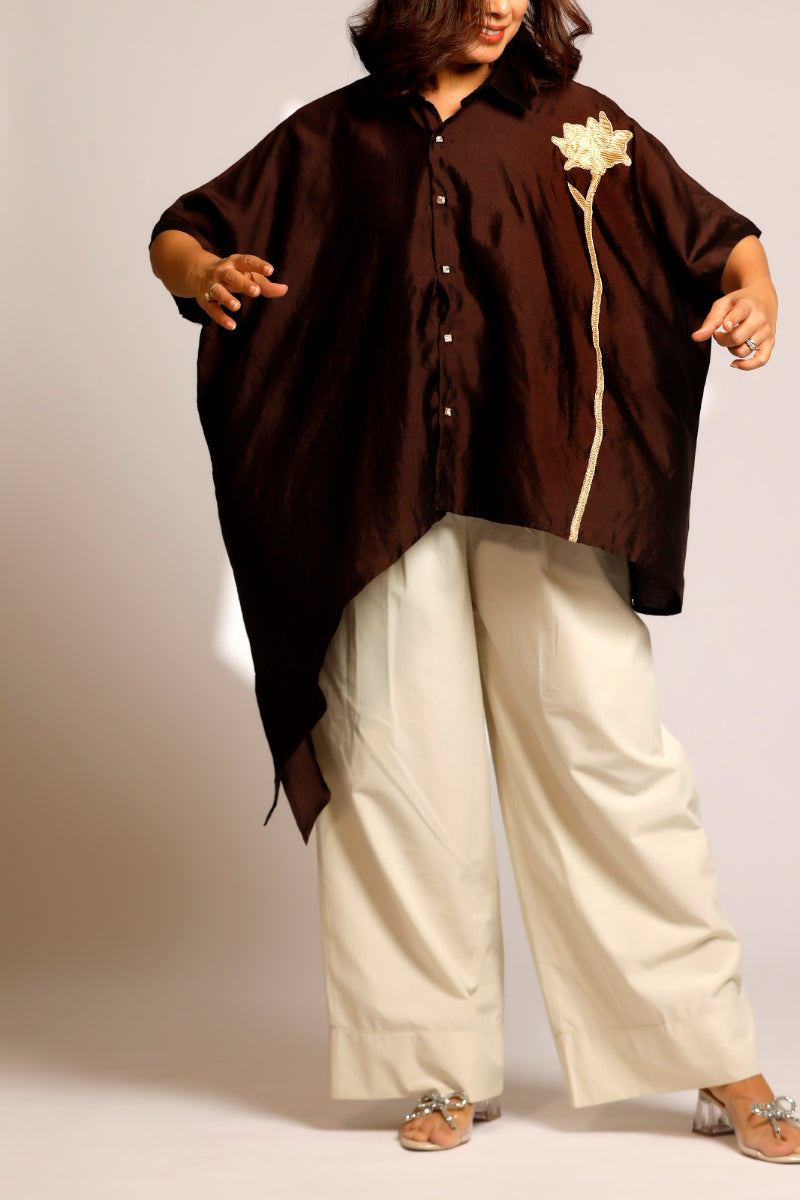 Asymmetrical Rose Shirt - Brown