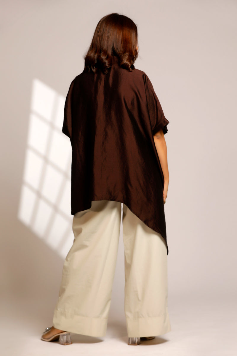 Asymmetrical Rose Shirt - Brown