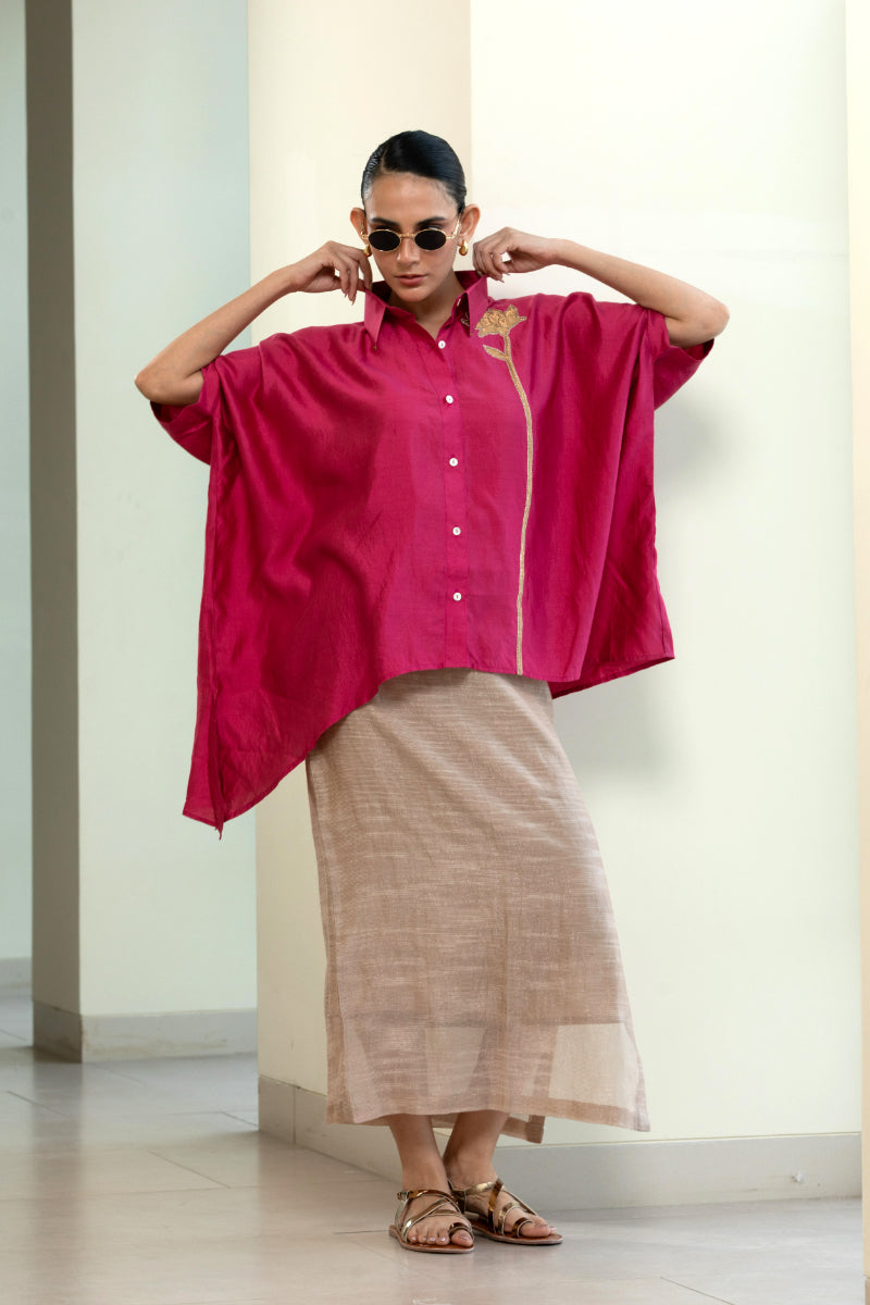 Asymmetrical Rose Shirt - Pink