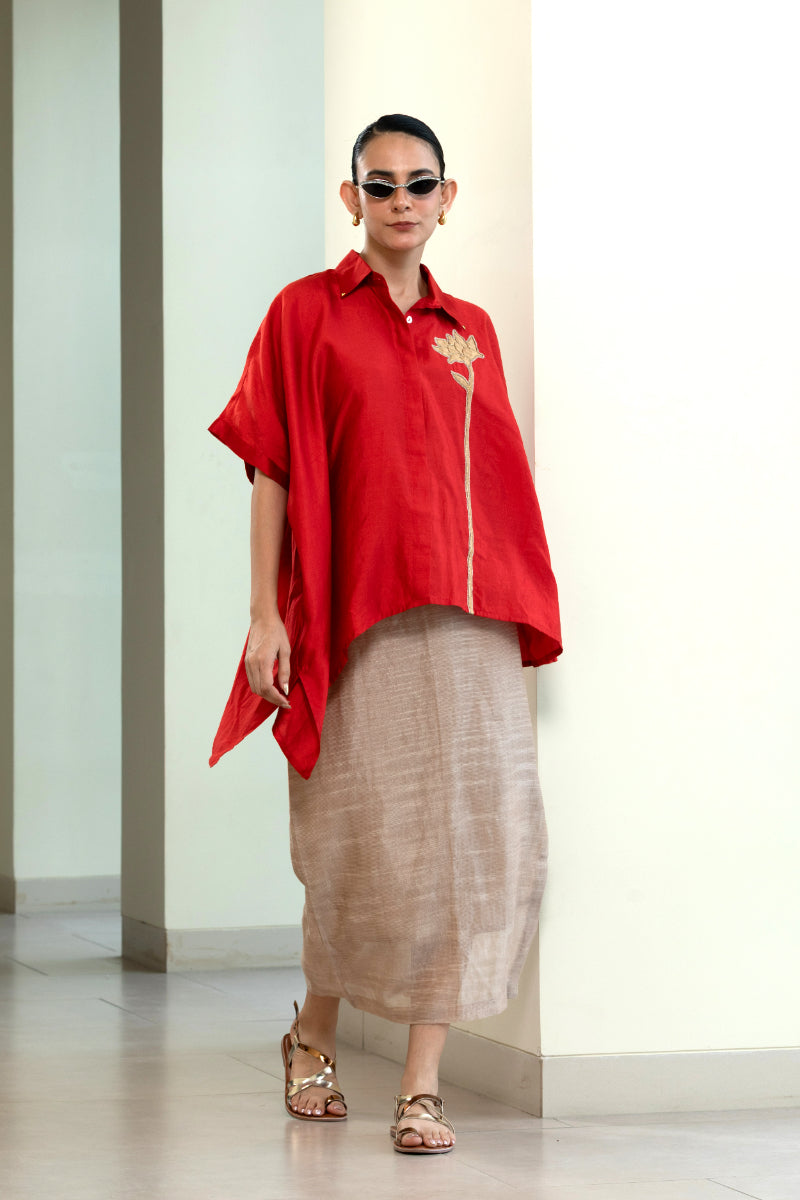 Asymmetrical Rose Shirt - Red