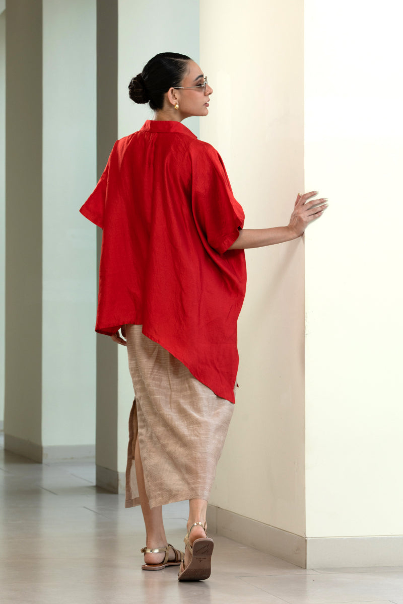 Asymmetrical Rose Shirt - Red