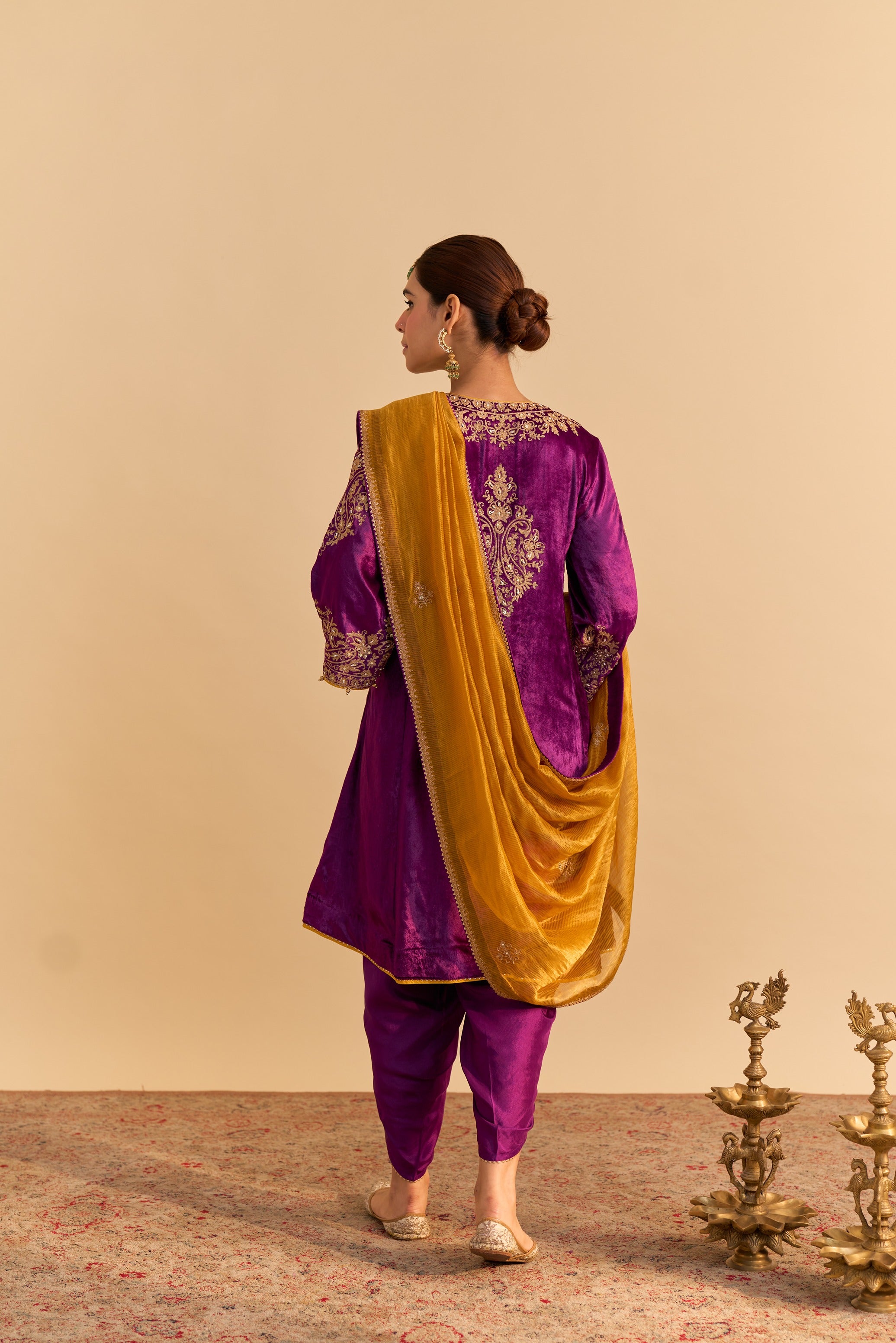 Eira - Deep Purple A-line Kurta with Dhoti with Dupatta