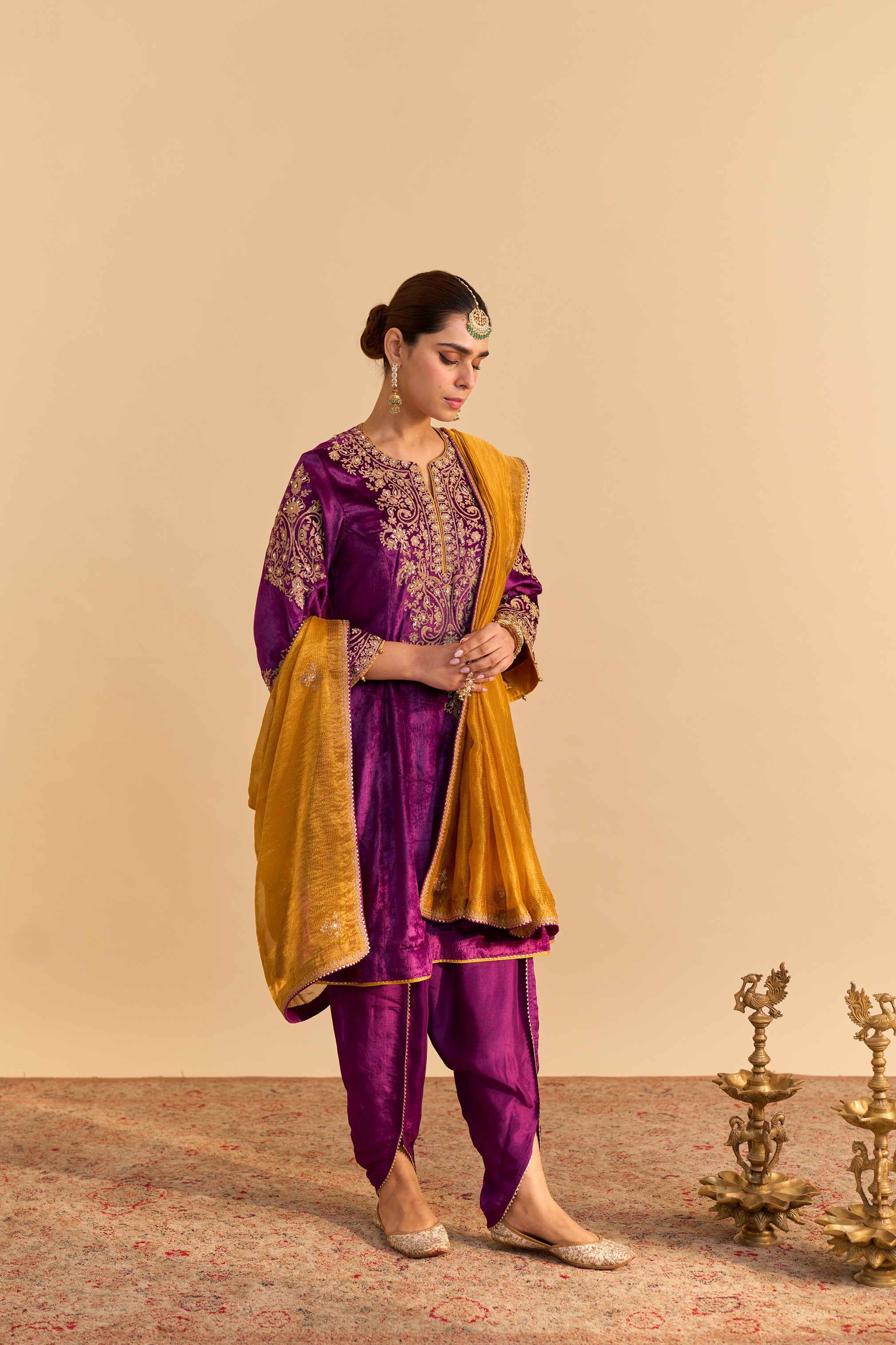 Eira - Deep Purple A-line Kurta with Dhoti with Dupatta