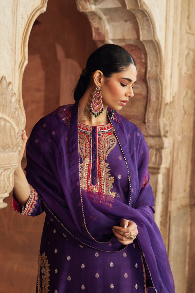 FAHMIDA - BURNT ORANGE SHORT KURTA WITH SALWAR AND DUPATTA