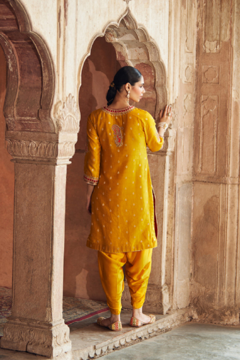 FAHMIDA - MUSTARD SHORT KURTA WITH SALWAR