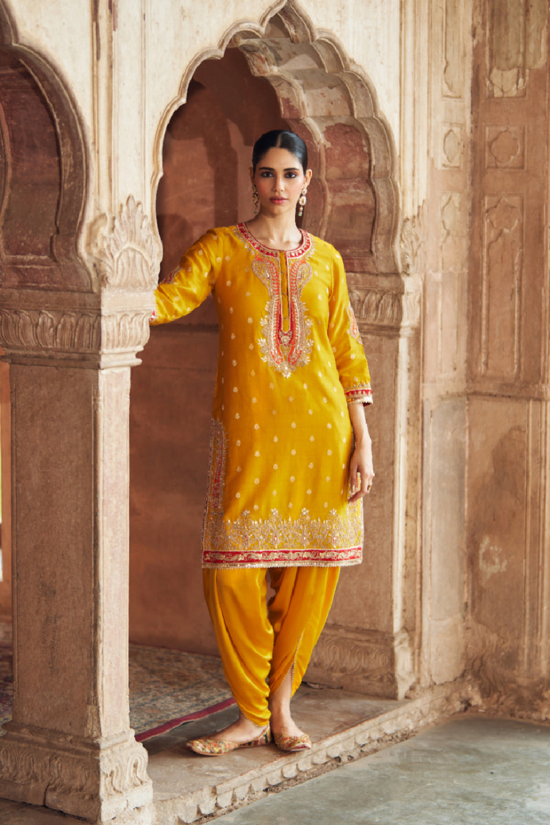 FAHMIDA - MUSTARD SHORT KURTA WITH SALWAR